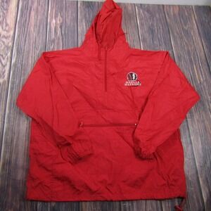 Jerzees Jacket Mens 2XL Red Pullover 1/4 Zip Windbreaker Hooded Wasilla Warriors
